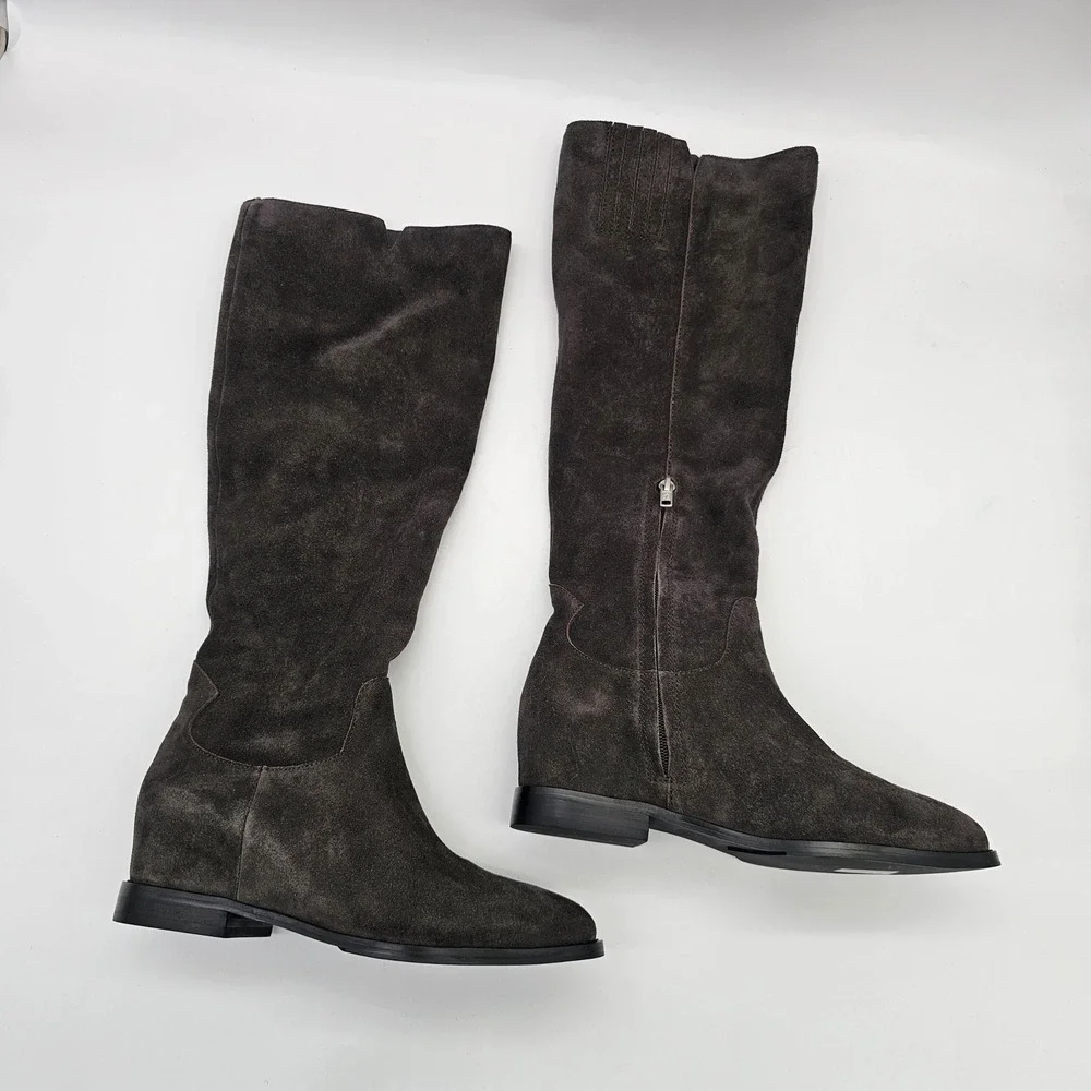 ASH Jocelyn Boots Womens 38 Africa Brown Suede Tall Knee High Hidden Wedge NIB